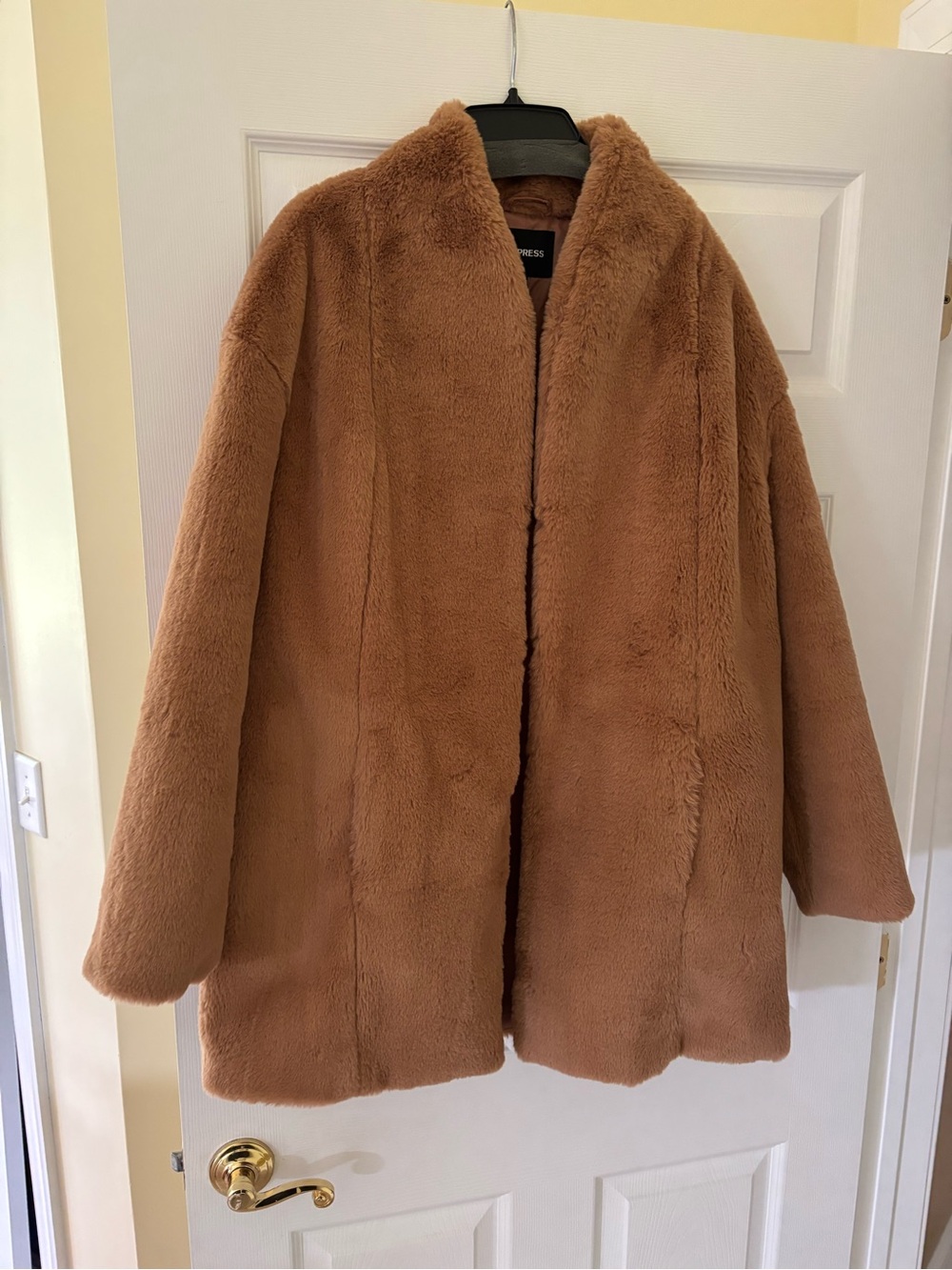 Express Teddy Faux Fur Jacket in Camel Brown
